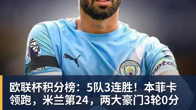 欧联杯积分榜：5队3连胜！本菲卡领跑，米兰第24，两大豪门3轮0分